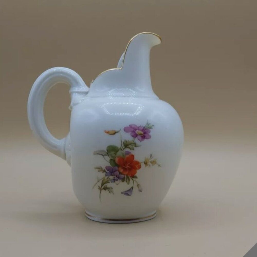 Antique Royal Worcester Flat Sided Pitcher Floral Painted Designs England #1094